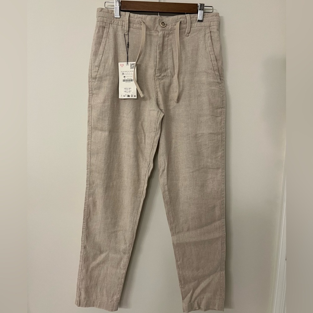 Men’s Zara Linen Cotton Pants Size 29 Light Beige NWT